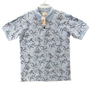 Hawaiian Sands Club Mens Blue & Gray Floral Polo Shirt M Cotton Blend